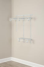 ClosetMaid ShelfTrack Wire Closet Organizer System, Adjustable from 2 to 4 Ft., With Shelves, Clothes Rods, Hardware, Durable Steel, White