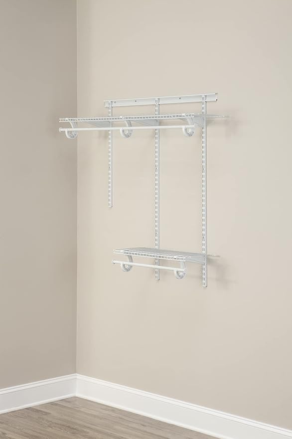 ClosetMaid ShelfTrack Wire Closet Organizer System, Adjustable from 2 to 4 Ft., With Shelves, Clothes Rods, Hardware, Durable Steel, White