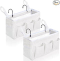 Bedside Caddy Hanging Storage Bag, Organizer Baskets with Pockets for Bunk Bed Accessories, Loft & Dorm Rooms Chair Bed Rails (White-2pcs)