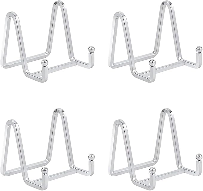 DIDUDIDU Plate Stands for Display Small - 3 Inch Iron Easel Holders for Decorative Plates, Picture Frames, Photos, Table Art - Gold - 4 Pack