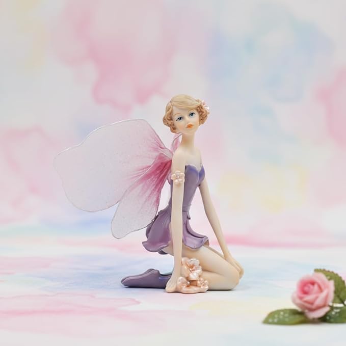 Comfy Hour Flower Fairy Figurine in Pastel Violet Dress, Whimsical Mythical Statue, Fairyland Collection Collectible for Home Office Shelves, Artisan Crafted Polyresin Desktop Accent, 1 Unit