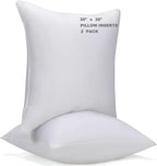 WINGLAM Throw Pillow Inserts 2-Pack, 30x30 Inches Square Decorative Pillow Stuffers, Hypoallergenic Ultra Soft Lightweight Down Alternative Polyester, White Sham Stuffer Pillows（2）