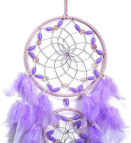 Purple Dream Catcher, Large Dreamcatcher, Handmade Feather Mobile Wall Decor Hanging for Girl Women Bedroom Dorm Room Decorations Home Ornament Birthday Festival Craft Gift (Dual Ring)