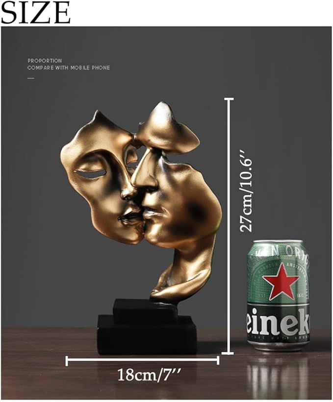 Couples Kiss Sculpture,Gold Thinker Resin Statue Ornaments,Silence is Gold Abstract Art Figurine,Abstract Style Sculptures,Living Room Desk Decorations,Bookshelf Decorative Objects