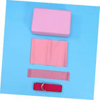 POPETPOP 1Set Yoga Tool Kit Includes Yoga Brick Resistance Ring Stretch Band and Towel Lightweight and Durable Fitness Accessories for Home Gym Pink Color