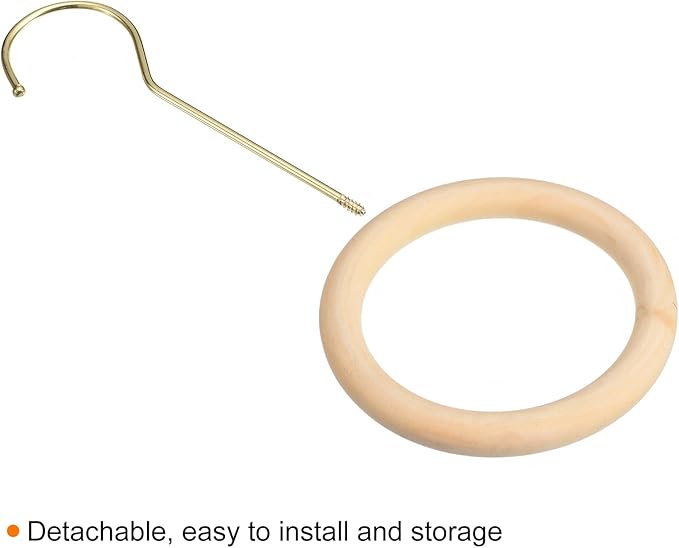 uxcell 4.7 Inch Scarf Ring Hanger, Scarf Organizer Holder Wooden Circle Rings Hanging Hook for Belt Tie Scarf, 15cm Length Hook (Gold)