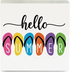 IYEZH Rustic Summer Wooden Sign - 5 x 5 Inches - Desk Decor, Wall Hanging, Office, Home, Farmhouse, Coastal, Beach, Porch