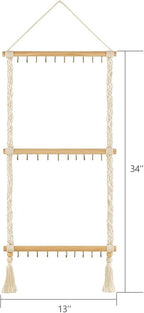 Dahey Hanging Jewelry Organizer Macrame Necklace Holder with 30 Hooks Wall Mounted Jewelry Hanger Over Door Necklace Rack with Tassel for Necklace Bracelet Earring Headband Bow Organizer