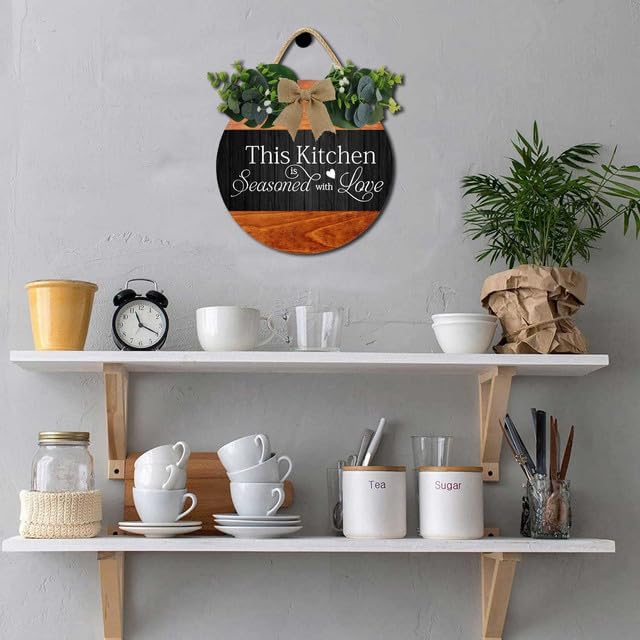 Farmhouse Kitchen Wall Decor,This Kitchen Is Seasoned With Love Rustic Round Wooden Sign,For Home, Office, Store Or Restaurant