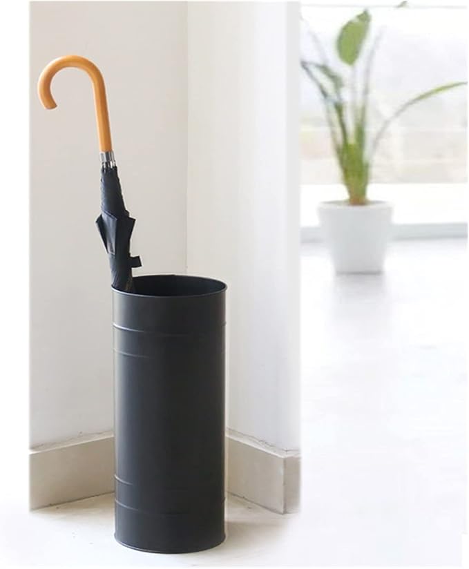 Black Round Iron Umbrella Stand Holder, Space-Saving Floor-Standing Umbrella Storage Basket, Waterproof Storage Bucket