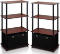 Furinno GO GREEN Storage Shelf Set of 2, 4-Tier Storage Rack with Bins, Book Shelf, Display Rack, with Storage Bins, for Organization and Storage, Living Room, Home Office, Dark Cherry