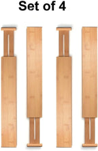 Bamboo Drawer Dividers Set of 4, Adjustable Drawer Organizers for Kitchen, Bedroom, Bathroom, Dresser & Office (17"-22")