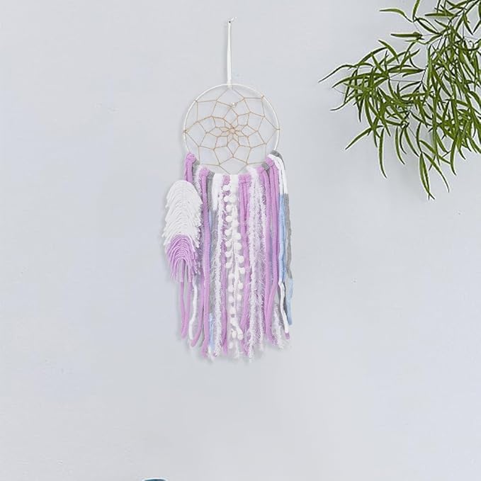 DIY Two-Color Dreamcatcher Kit 2 Set 19.69“ x 5.91“ Boho Purple Blue Wool Yarn Handmade Dream Catcher for Beginner Dream Catcher for Women Gifts DIY Wall Decor for Bedroom, Livingroom