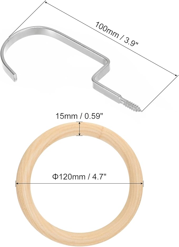 uxcell 4.7 Inch Scarf Ring Hanger, Scarf Organizer Holder Wooden Circles Rings Hanging Hook for Belt Tie Scarf, 10cm Length Hook (Silver)