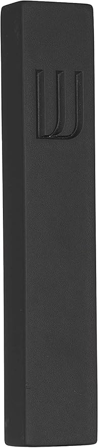 A&S Mezuzot Modern Concrete Mezuzah Case with Scroll, Easy Peel and Stick Mezuza (Black+ Engraved Shin, 11 Inches)