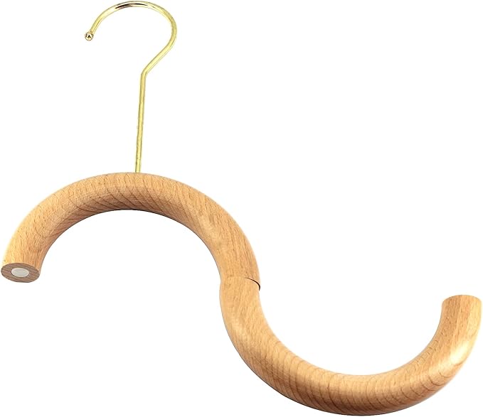 2 Pcs Natural Wood Scarf Hanger Ring Holder with Gold Hook Organiser Storage Hanger for Shop Display Wardrobe Closet Scarves Shawl Tie Belt Towel Necklace Jewellery Accessory Rack