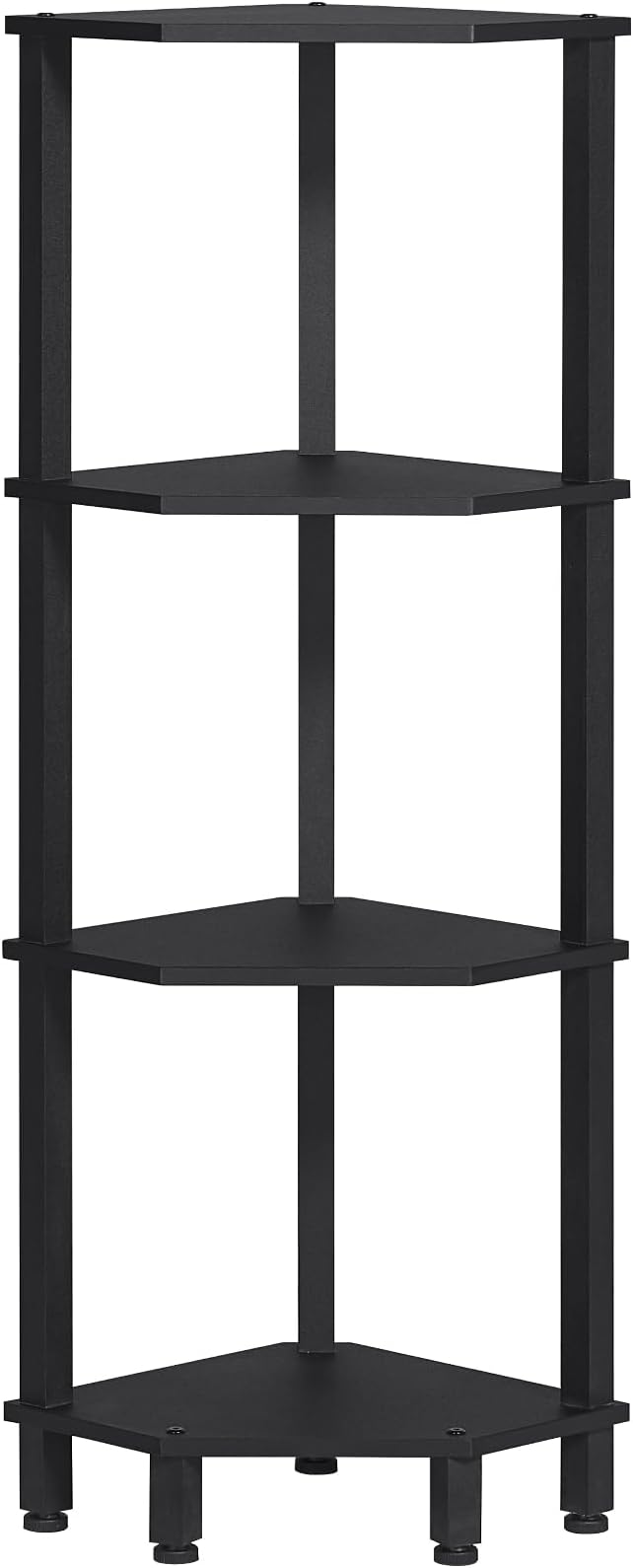 YUFAM 4-Tier Corner Shelf with Sturdy 5-Leg Base, Wooden Corner Bookshelf for Small Spaces, Corner Standing Shelf for Living Room, Bedroom, Office, Black