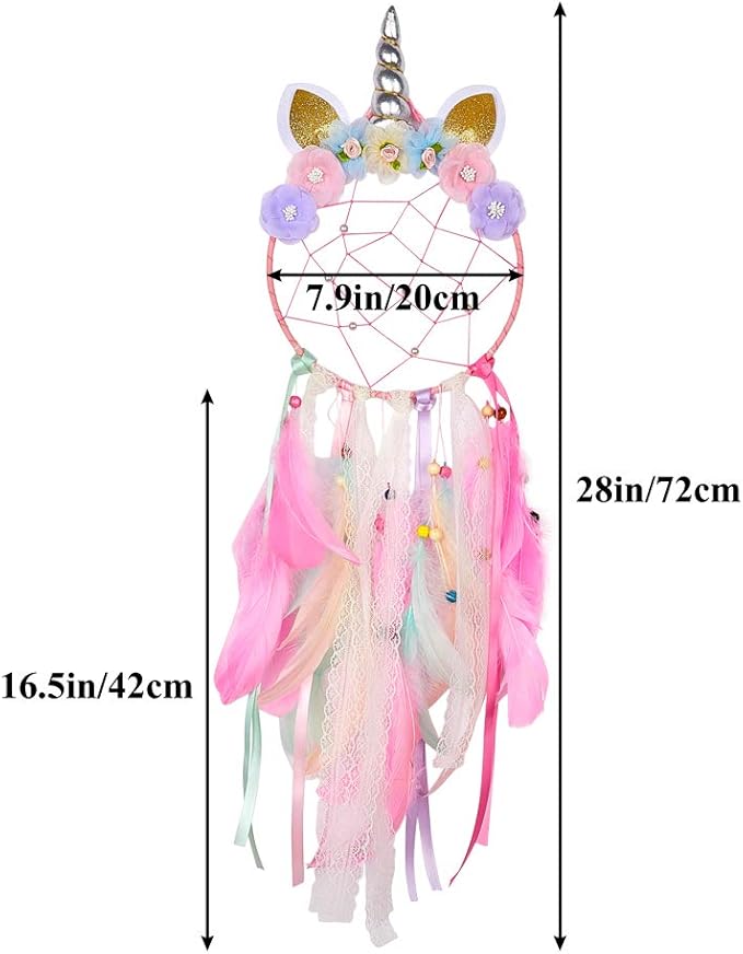 QtGirl Dream Catchers for Kids Unicorn Wall Decor for Girls Bedroom Flower Feather Wall Hanging Decoration