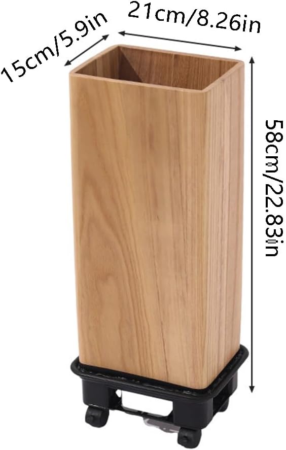 zktoermn Square Umbrella Stand Rack with Wheels, Wooden Umbrella Organizer Bin, Retro Indoor Umbrella Holder for Entryway, Office, Home(Natural,21x15x58cm)