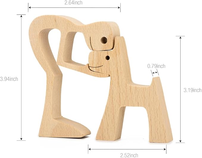 ISHINE Wood Decor Wooden Statue Man and Dog Figurine Handmade Carved Creative Home Office Gift for Men Women Accents Decoration Natural ECO Friendly 7x3 inches (B-Man Kisses Dog)