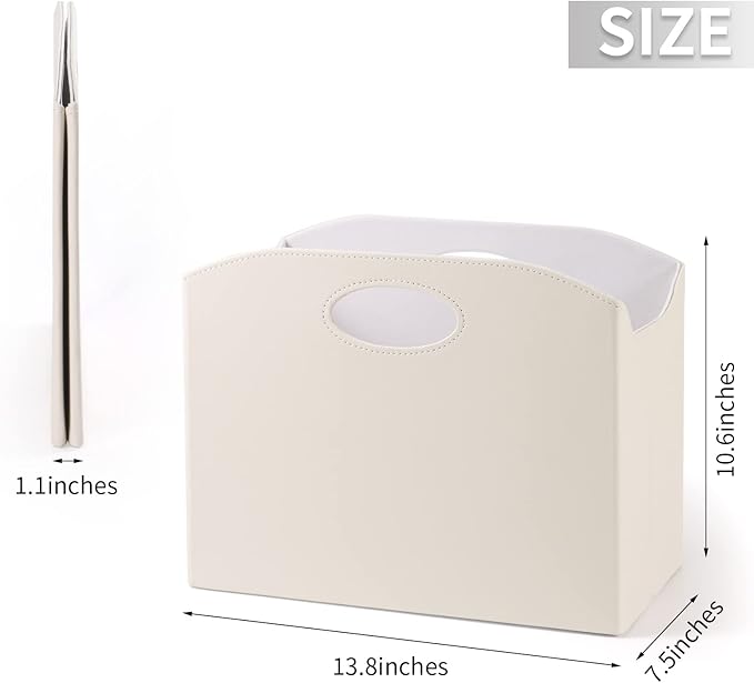 EZDeco Magazine Holder Foldable Magazine Rack Floor PU Leather File Holder Newspaper Book Storage Magazine Basket Document File Folder Organizer for Office Home (Off-White)