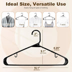 HOUSE DAY Black Plastic Hangers 10 Pack, Plastic Clothes Hangers with Built-in Hooks, Durable and Strong Coat Hanger for Closet, Space Saving Clothing Hanger for Shirts, Coats, Skirt, Dress