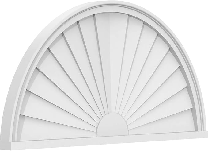 38"W x 19"H x 2"P Half Round Sunburst Architectural Grade PVC Pediment