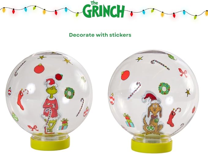 Dr Suess The Grinch Snow Globe Kit, DIY Snow Globe, Includes 2 Globes, Glitter, Sequins, Stickers – The Grinch and Max