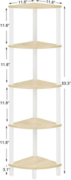 VIMBER Corner Shelf, 5-Tier Corner Bookshelf, Industrial Corner Ladder Shelf, Rustic Display Shelf for Living Room, Bedroom, Kitchen, Home Office, White and Nature Wood Color UJSJ001Q