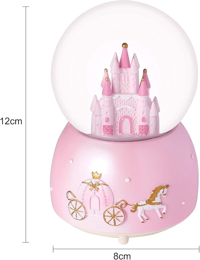 Castle Snow Globes Luminous Music Box Cartoon Christmas Snow House Automatic Spray Rotating Crystal Ball with Color Changing LED Lights for Home Decoration Birthday Gift
