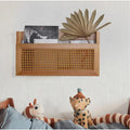 Wall Magazine Rack with PE Rattan Grid,Size 17.3" x 4" x 9.4",File Holder For Entryway,Living Room,Waiting Room,Kids’ room,Office(Retro Brown)