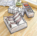 3 Set Underwear Organizer, Foldable Bra Underwear Drawer Organizer Divider Bins for Underwear, Socks, Ties, Bras, Underwear Storage Compartment Box (Gray)