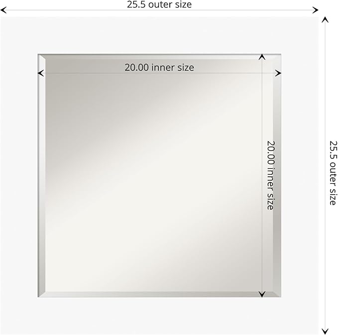 Amanti Art White Wall Mirror 25x25 Basic White Square Bathroom Mirror for Wall Decor Living Room, Medium Casual Wood Frame, Hangs Horizonally and Vertically, Bathroom Decor, Beveled Edge