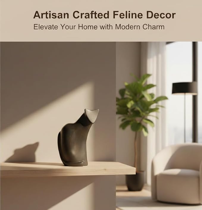 Young's Inc Modern Black Cat Resin Figurine Sculpture, Minimalist Cat Statue Home Decor, Abstract Cat Tabletop Accent for Living Room Shelf Desk Mantel, Contemporary Animal Art Decor, 10 Inch