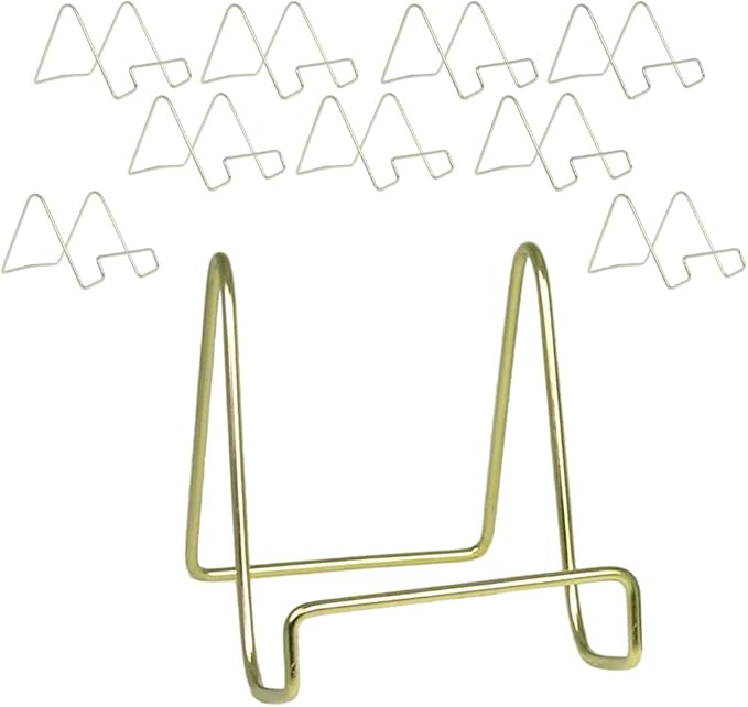 Plate Stands for Display 4 Inch – Brass Gold Metal Display Easel Stand for Decorative Plates, Picture Frames, Books & Photos – Stable Metal Plate Holder Display Stand for Shelf & Tabletop Décor – 10 Pack
