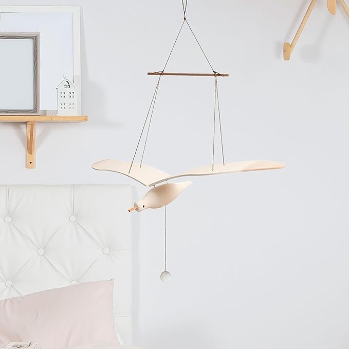 Wooden Seagull Mobile, Wood Soaring Seagulls Drop, Wooden Soaring Seagulls Hanging Decoration, for Window Nursery Living Room