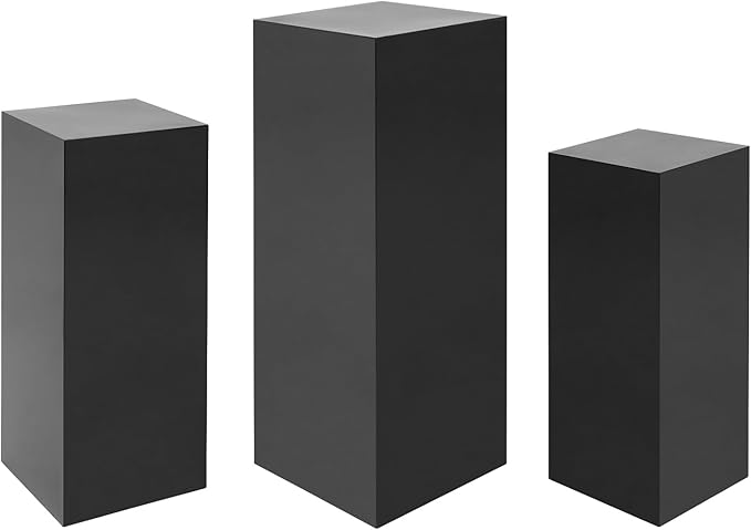 3Pcs Square Display Pedestal Stands Set for Party, Metal Display Stand Plinth Pillars, Cake Stands Pillars for Wedding Birthday Art Decor Risers, 11.8*31.5" (L), 11.02*25.6" (M), 10.24*23.6" (S)
