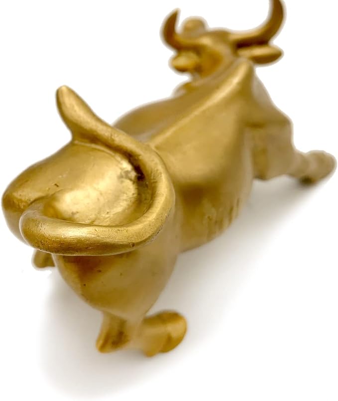 Feng Shui Fortune Brass W Street Bull Statue, Sculpture Home Decoration Golden Copper Bull Represents Good Luck of Career and Wealth