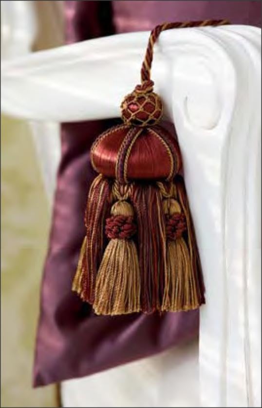 DÉCOPRO Elegant Hand-Crafted 4" (10cm) Key Tassel, 3 1/2" (8.5cm) Loop, Accented with Crown Tassels (KTAX4) Golden Brown Beige Multicolor #LX09 (Golden Beige, Dark Red, Plum Purple) Individually Sold