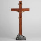 Crucifix Standing - Hand Painted Wooden Cross Table Decor, Standing Jesus Cross Catholic Home Decor Religious Gifts 15 Inch