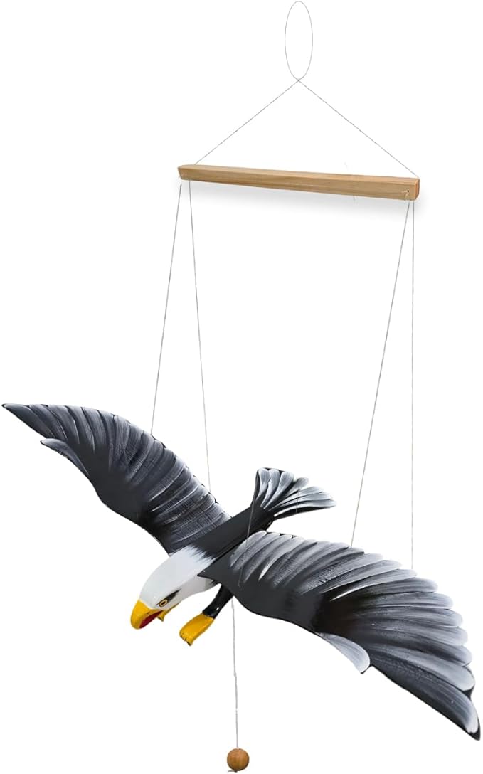 WitnyStore Wooden Bird Mobile 25" Black Flying Eagle Hand Made Painted Wood Flapping Wing Birds Hanging Ceiling Decor Wind Chimes Handcrafted Art Animal Decorative Collectibles Décor Gifts Souvenirs