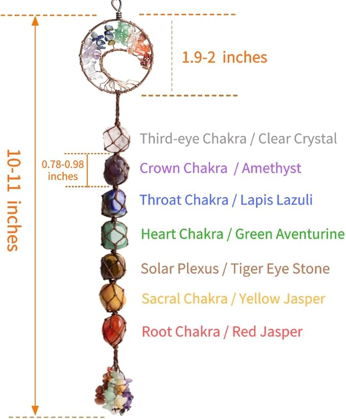 Handmade Crystal Window Car Hanging Ornaments 7 Chakra Home Decoration Feng Shui Ornament Yoga Meditation Car Decoration Tumbled Palm Stones (Style14)