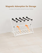 Luggage Racks, Set of 2 Folding Luggage Rack for Guest Room, Bamboo Suitcase Stands with Nylon Straps, X-Shape Heavy Duty Luggage Holder, Suitcase Holder for Guest Room, Hotel, Bedroom, White