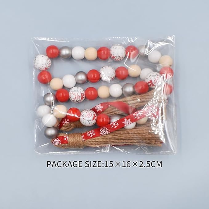 Christmas Decro Wood Bead Garland Tassels 1 Pack 40inch Farmhouse Boha Beaden Wooden Garlands for Holiday Coffee Table Wall Hanging Tiered Tray Decoration Mantel Shelf Thanksgiving