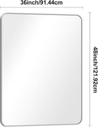 Silver Bathroom Mirror,36x48 inch Wall Mirror for Bathroom Wall Mounted,Rectangle Mirror for Bathroom Over Sink,Modern Frame Round Corner for Living Room,Bedroom Entryway,Horizontal/Vertical