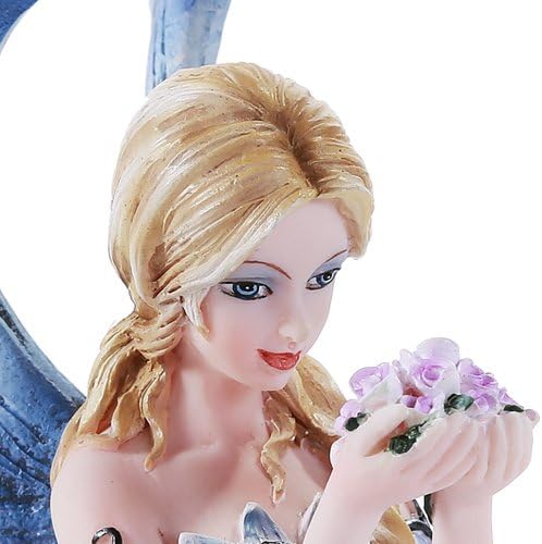Pacific Giftware 4.75 Inch Fairyland Blue Winged Fairy with Flowers Statue Figurine (4.5)
