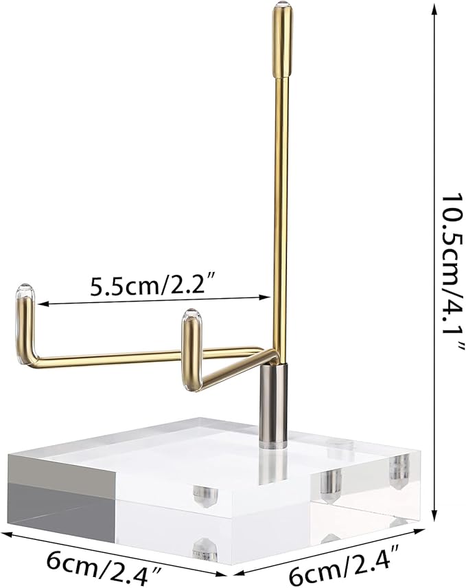 Hipiwe Clear Acrylic Display Stand Holder with Adjustable Metal Arms Display Easel Stands for Gemstones Fossils Minerals Agate Slabs Plates Crystals Saucers Collectibles, 2.4x2.4x4.1 inch