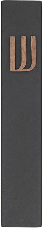 A&S Mezuzot Modern Concrete Mezuzah Case with Scroll, Easy Peel and Stick Mezuza (Black+ Wood Shin, 6 Inches)