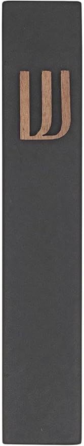 A&S Mezuzot Modern Concrete Mezuzah Case with Scroll, Easy Peel and Stick Mezuza (Black+ Wood Shin, 6 Inches)