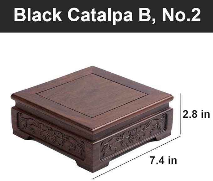 GOLDY&WENDY Handmade Solid Wood Display Stand Square Rosewood Carved Vase Plant Lamp Pedestal Home Decor Base